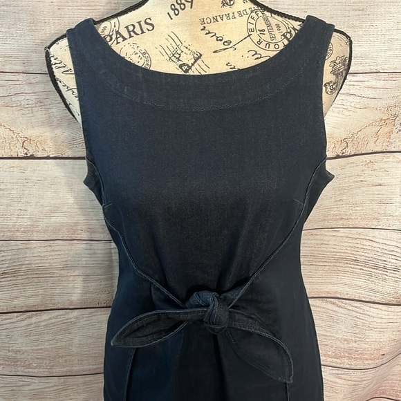 Anthropologie Holding Horses Clara Denim Dress Tie Front Bow Blue Size 4 Petite - Picture 3 of 11